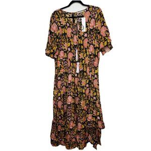 Soft Surroundings MARISSA Maxi Dress Multi Floral Gold Pink Black NEW 18W Y